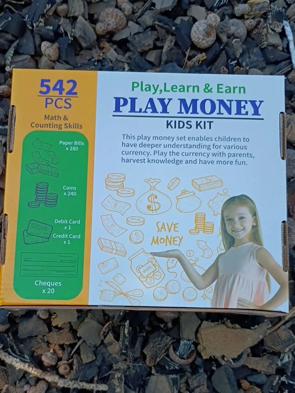 Play Money Kids Kit - Educational Counting Toy (Yellow, Green, White)